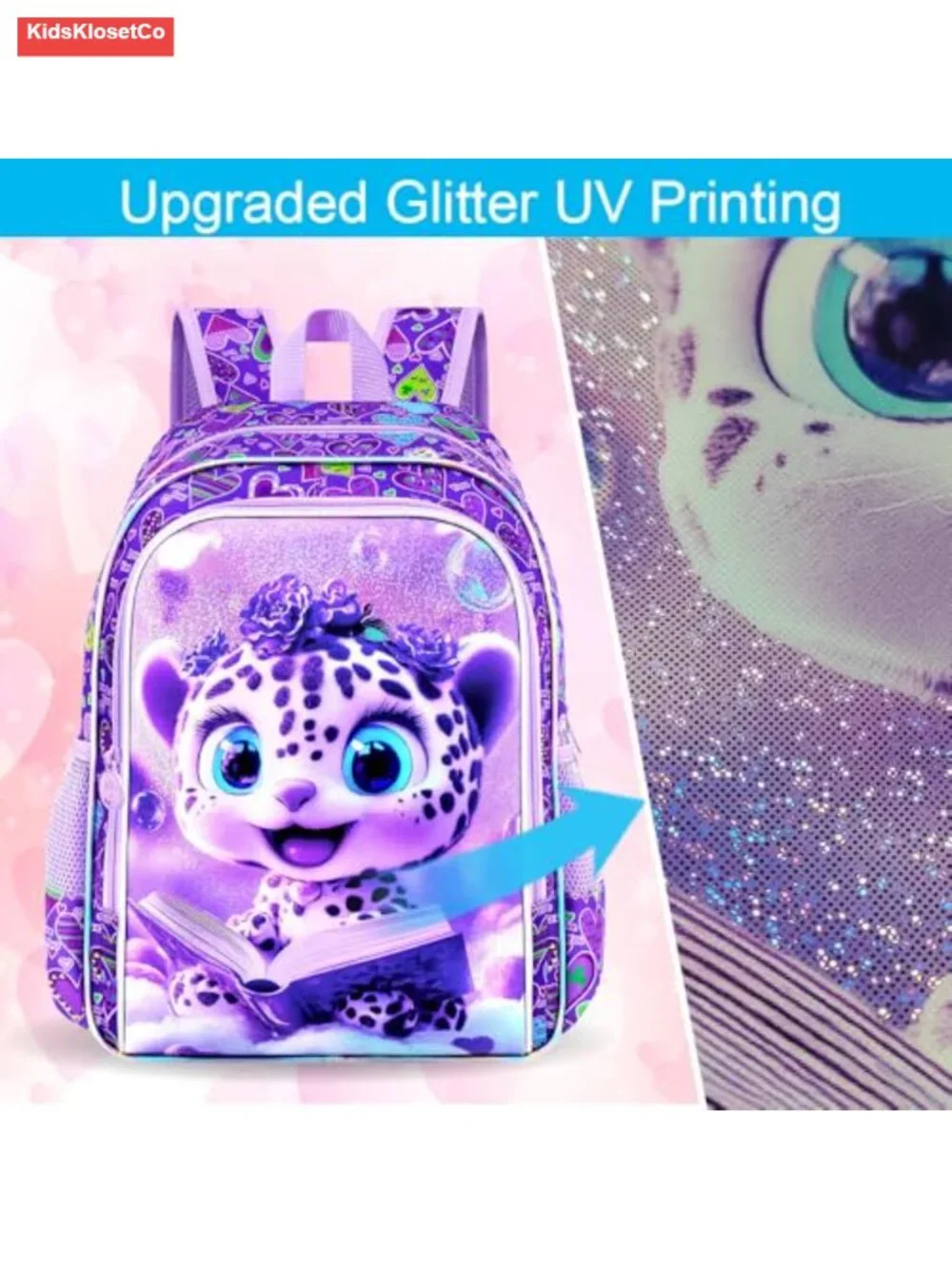 Girls Leopard Backpack Set with Lunch Box and Pen Case, Water Resistant